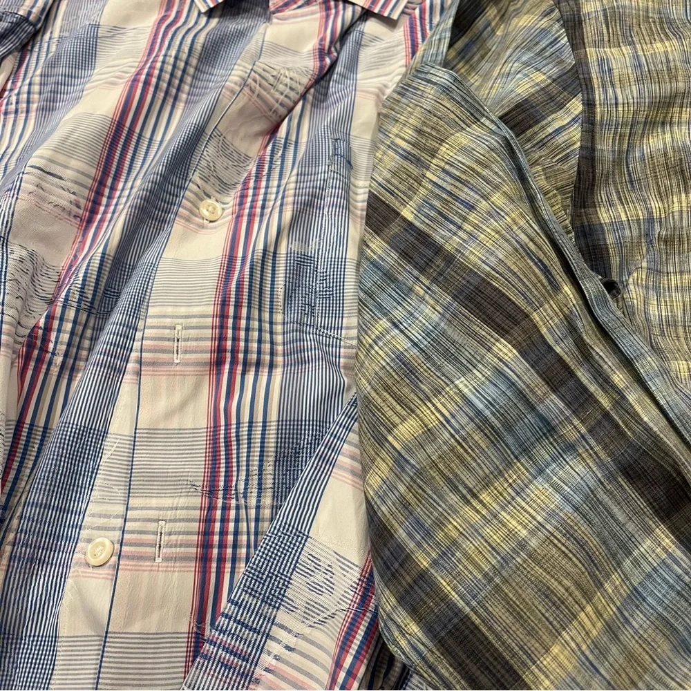 New Tommy Bahama Mens Large Flannel Plaid Blue Button Up Shirts Cotton Bundle - Picture 4 of 4